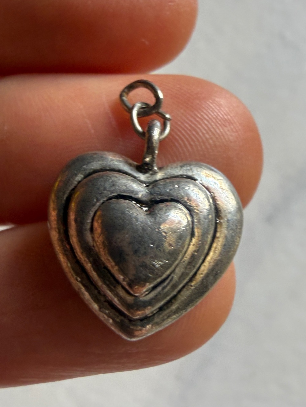 Sterling Silver Heart Locket Pendant - Layered Heart Design, Silver charm tiny